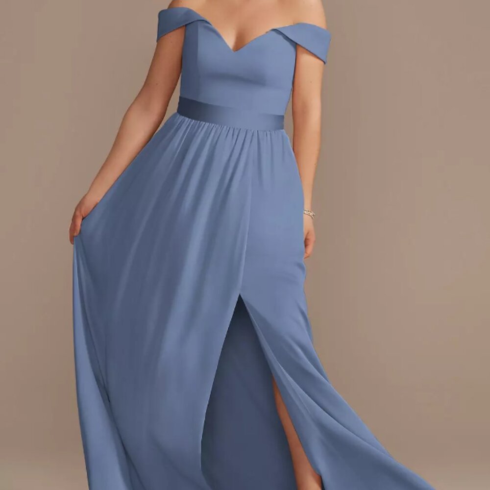 Off Shoulder Steel Blue Dress